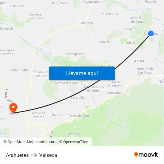 Arahuetes to Valseca map