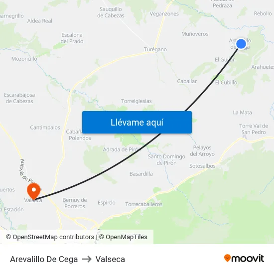 Arevalillo De Cega to Valseca map