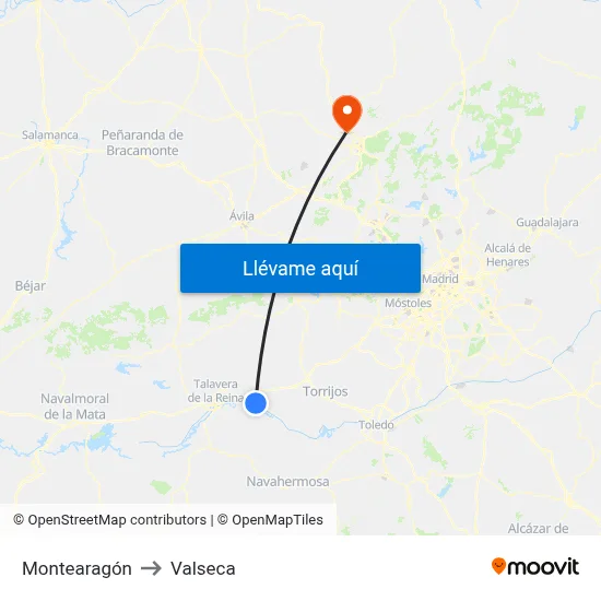 Montearagón to Valseca map