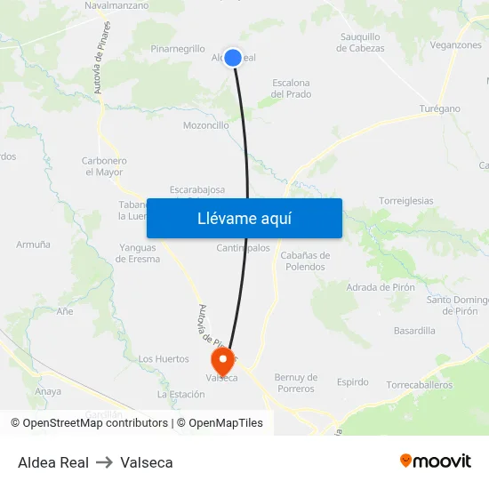 Aldea Real to Valseca map