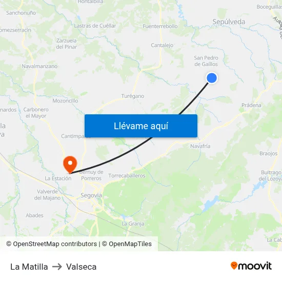 La Matilla to Valseca map