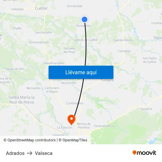 Adrados to Valseca map