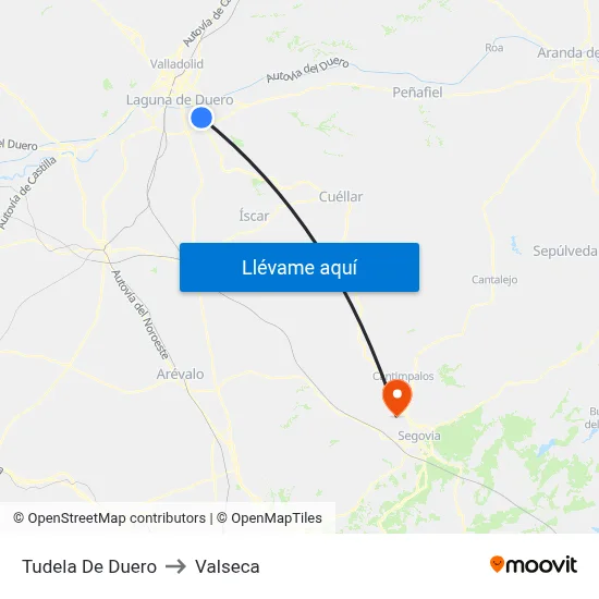 Tudela De Duero to Valseca map