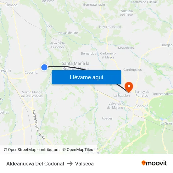 Aldeanueva Del Codonal to Valseca map