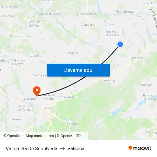 Valleruela De Sepúlveda to Valseca map