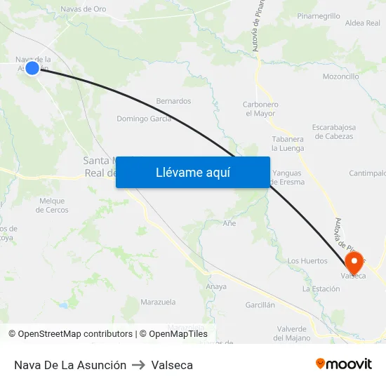 Nava De La Asunción to Valseca map
