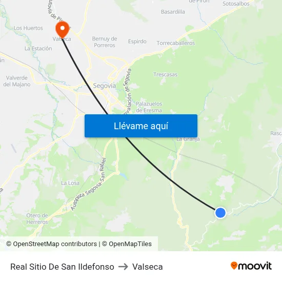 Real Sitio De San Ildefonso to Valseca map