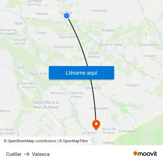 Cuéllar to Valseca map