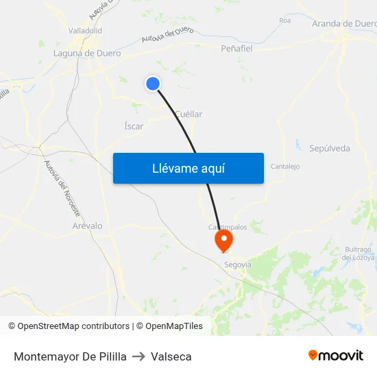 Montemayor De Pililla to Valseca map