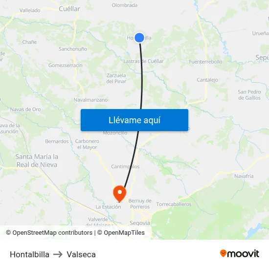 Hontalbilla to Valseca map
