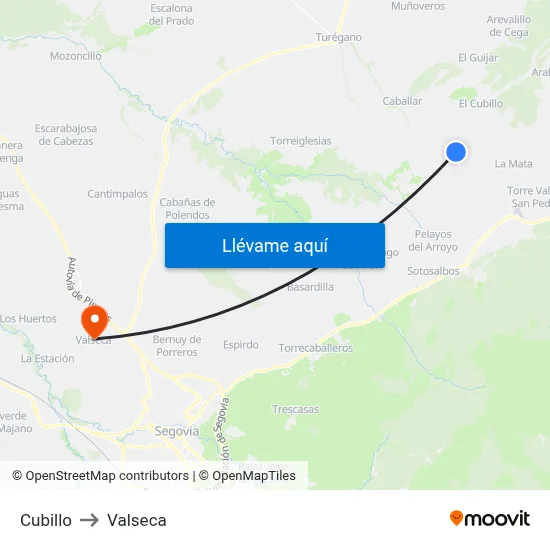 Cubillo to Valseca map