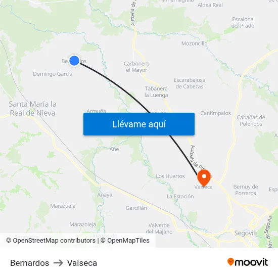 Bernardos to Valseca map