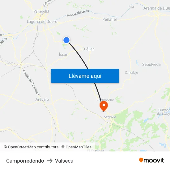 Camporredondo to Valseca map