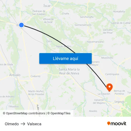 Olmedo to Valseca map
