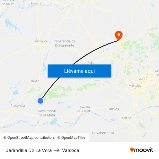 Jarandilla De La Vera to Valseca map