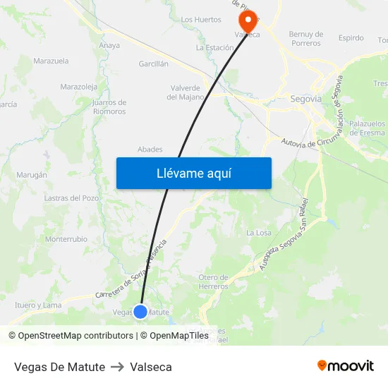 Vegas De Matute to Valseca map