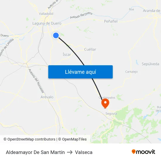 Aldeamayor De San Martín to Valseca map