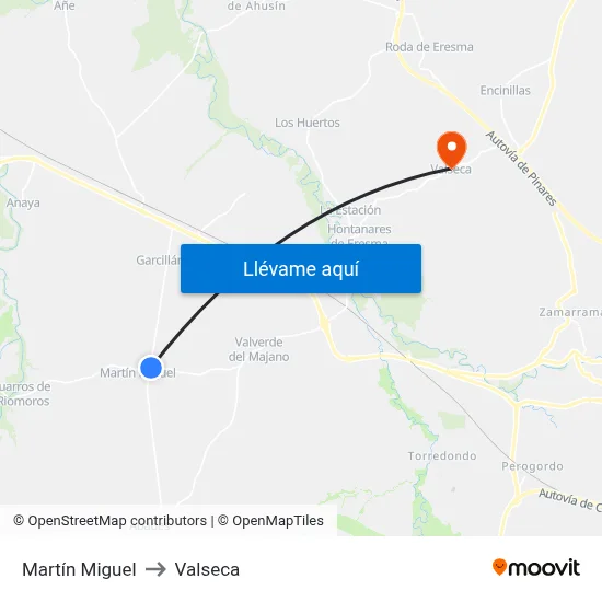 Martín Miguel to Valseca map