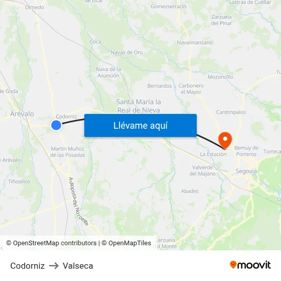 Codorniz to Valseca map