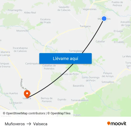 Muñoveros to Valseca map