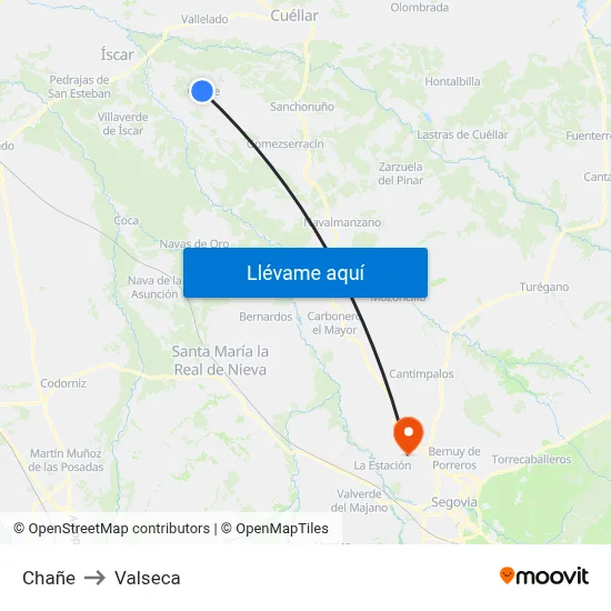 Chañe to Valseca map