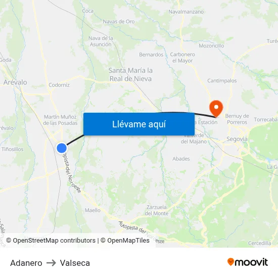 Adanero to Valseca map