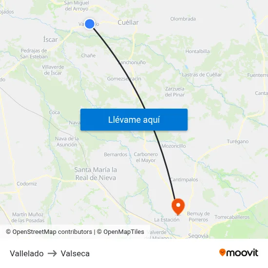 Vallelado to Valseca map