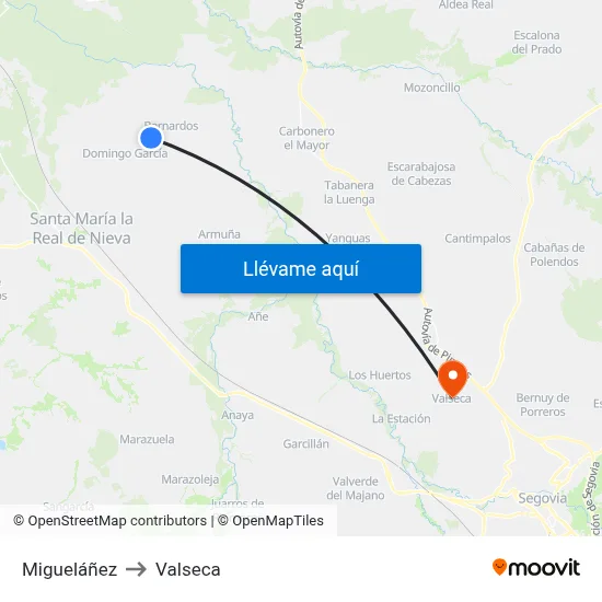 Migueláñez to Valseca map