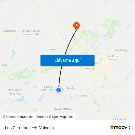 Los Cerralbos to Valseca map