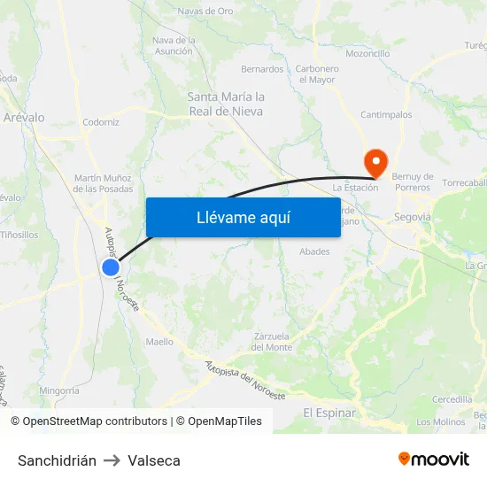Sanchidrián to Valseca map