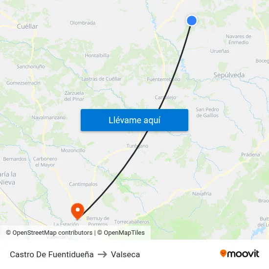 Castro De Fuentidueña to Valseca map