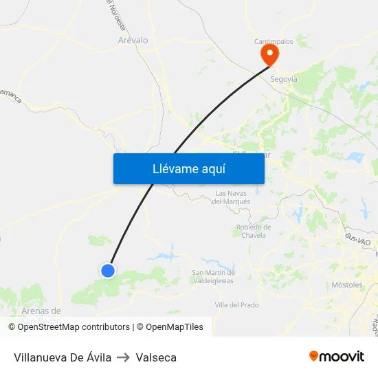 Villanueva De Ávila to Valseca map