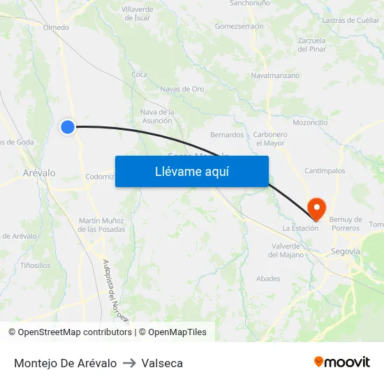Montejo De Arévalo to Valseca map