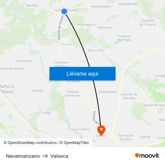 Navalmanzano to Valseca map