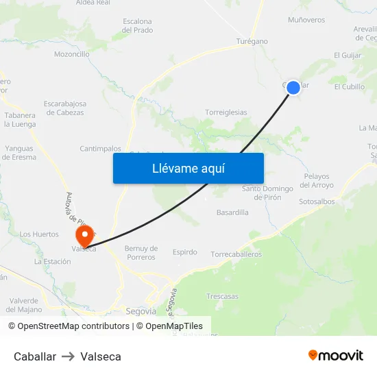 Caballar to Valseca map