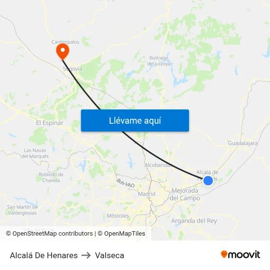Alcalá De Henares to Valseca map