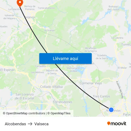 Alcobendas to Valseca map
