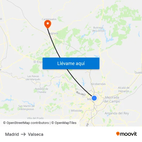 Madrid to Valseca map
