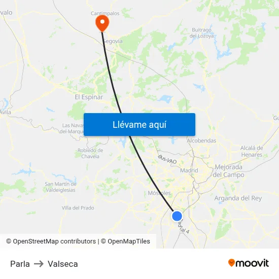 Parla to Valseca map