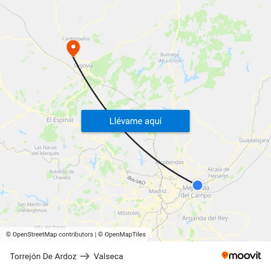 Torrejón De Ardoz to Valseca map