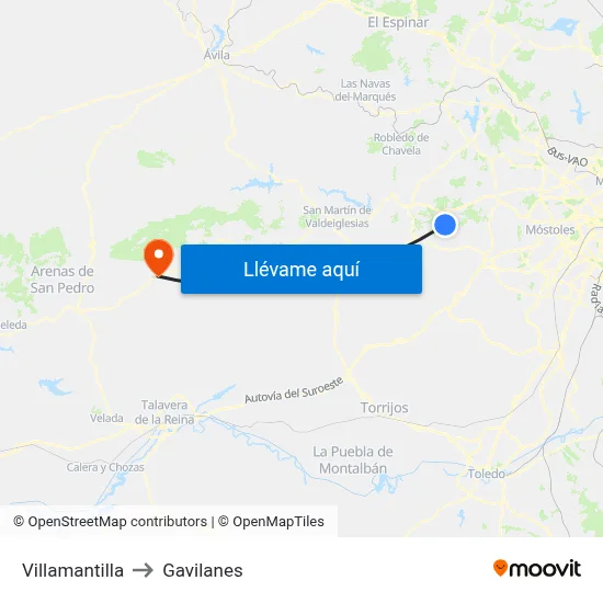 Villamantilla to Gavilanes map