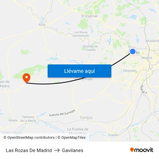 Las Rozas De Madrid to Gavilanes map