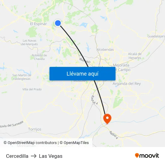 Cercedilla to Las Vegas map