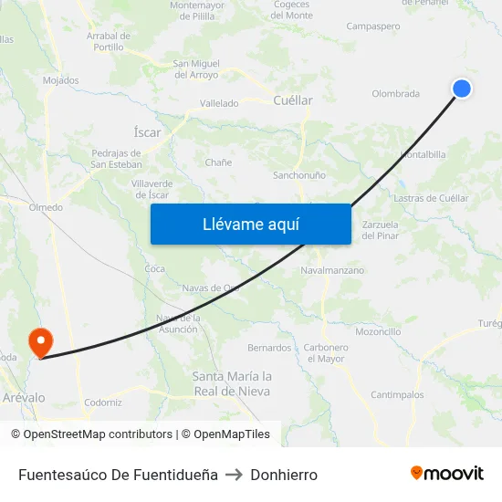 Fuentesaúco De Fuentidueña to Donhierro map
