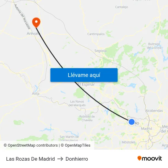 Las Rozas De Madrid to Donhierro map