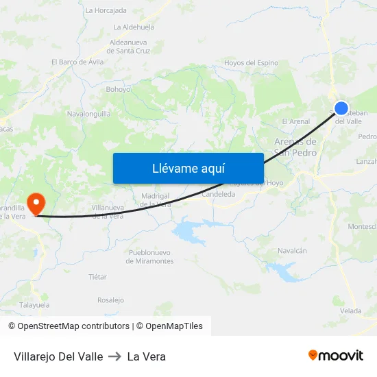 Villarejo Del Valle to La Vera map