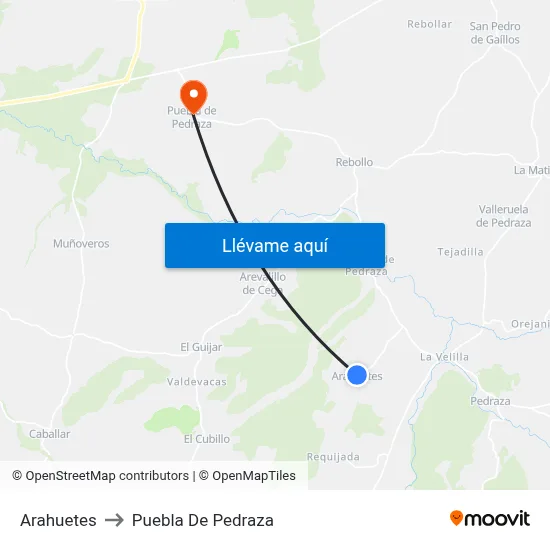 Arahuetes to Puebla De Pedraza map