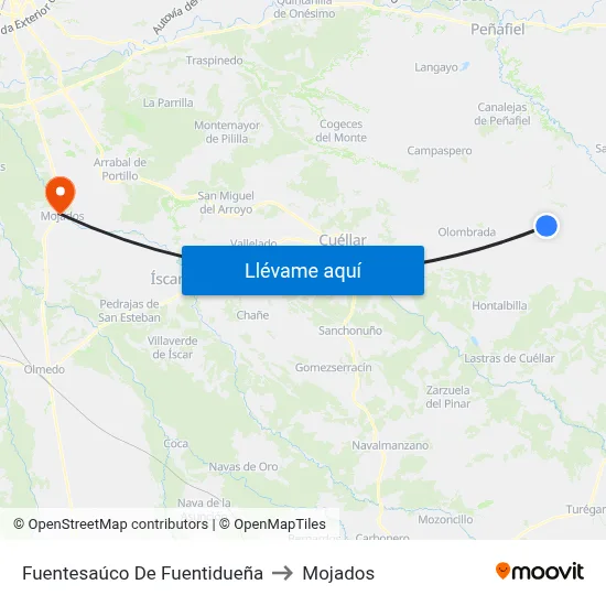 Fuentesaúco De Fuentidueña to Mojados map