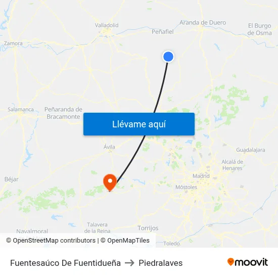 Fuentesaúco De Fuentidueña to Piedralaves map