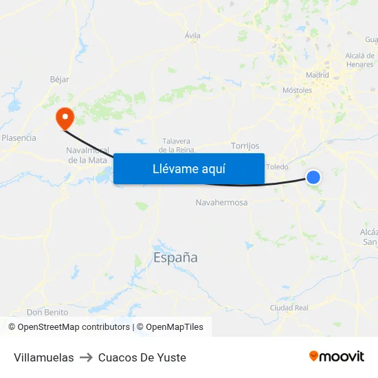 Villamuelas to Cuacos De Yuste map